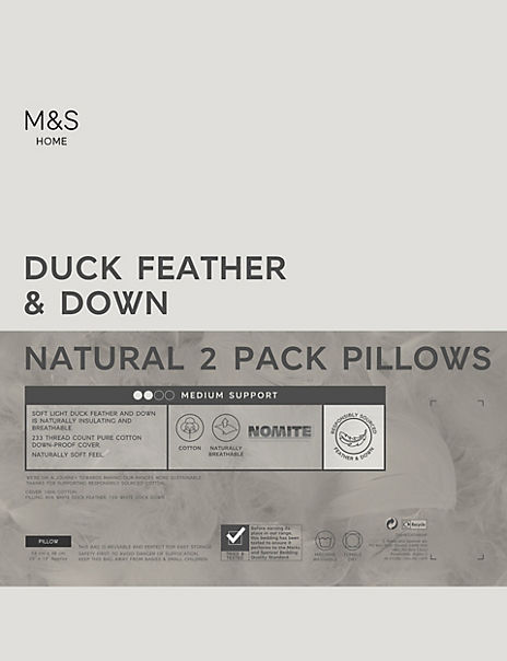 2 Pack Duck Feather & Down Medium Pillows