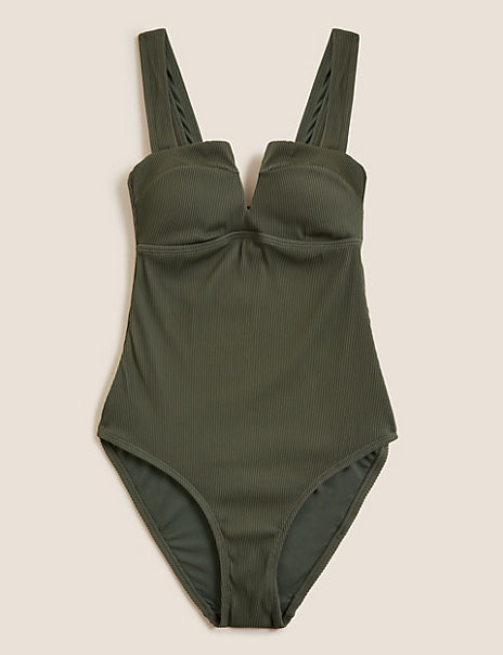 Ribbed Padded Plunge Swimsuit