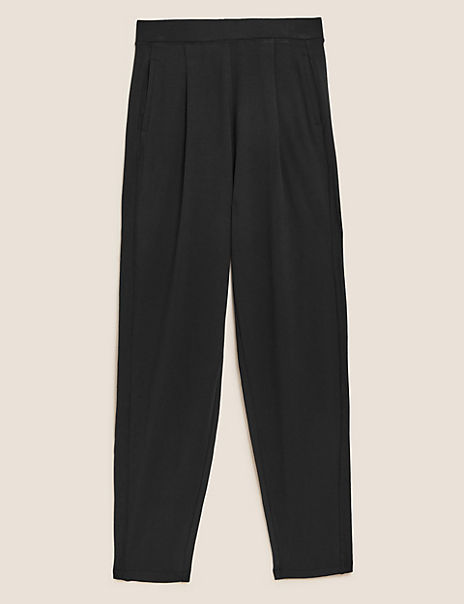 Jersey Pleat Front Tapered Trousers