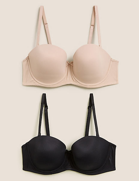M&S Collection 2 Pack Padded Push-up Plunge Strapless Bras A-E, Compare