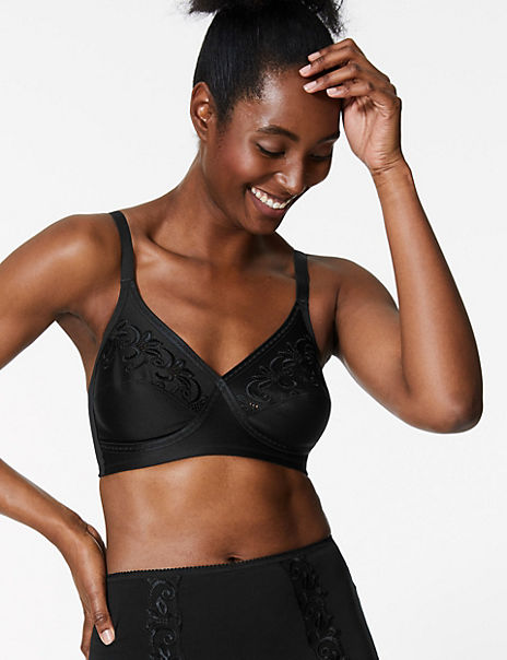 Floral Embroidered Crossover Non-Wired Full Cup Bra A-E