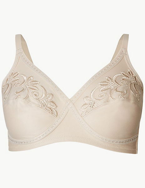 Embroidered Crossover Non-Wired Full Cup Bra A-E