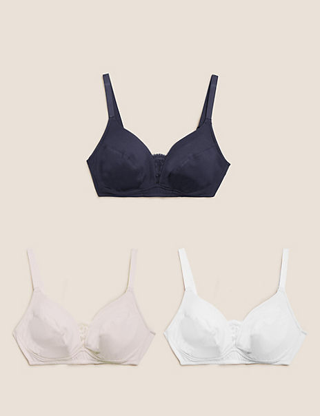 3pk Cotton & Lace Non Wired Full Cup Bras A-E - Marks and Spencer Cyprus