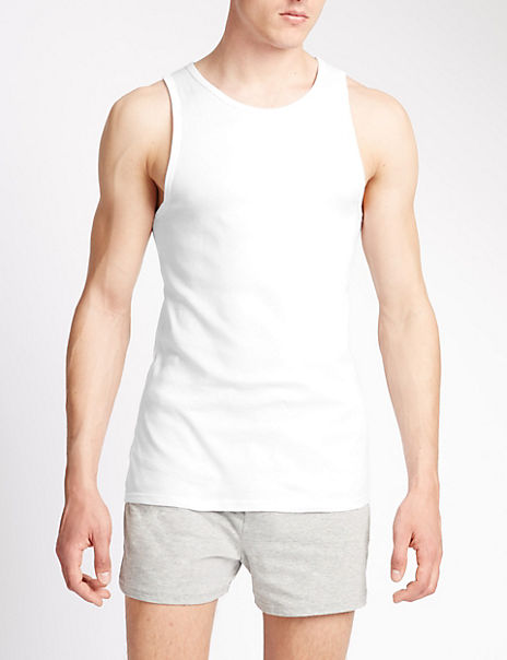 Marks & Spencer Men Clothing Underwear Vests 3pk Pure Cotton T-Shirt Vests 