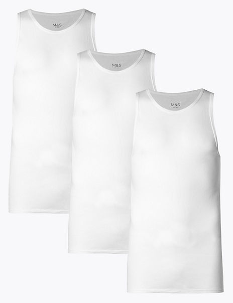 3pk Pure Cotton Sleeveless Vests