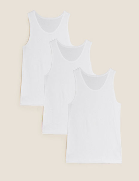 3pk Pure Cotton Sleeveless Vests
