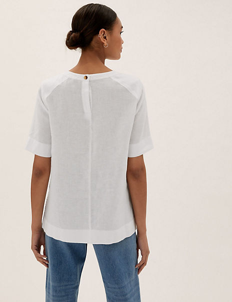 Pure Linen Round Neck Short Sleeve Top
