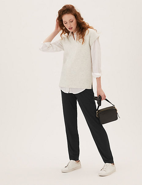 Jersey Pleat Front Tapered Trousers