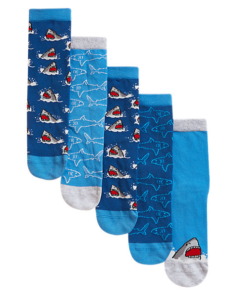 5pk Cotton Rich Shark Socks
