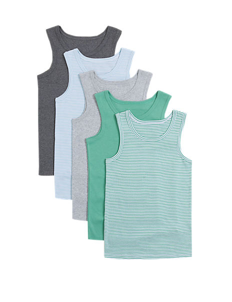 5pk Pure Cotton Striped Vests (2-16 Yrs)