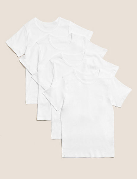 4 Pack Pure Cotton Short Sleeve Vests (2-16 Yrs)