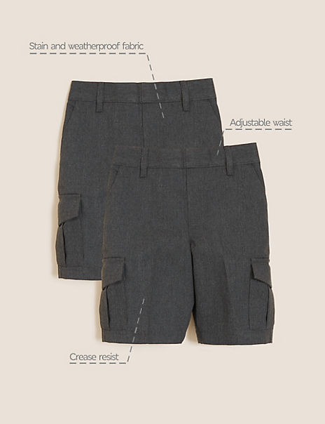 2pk Boys’ Plus Waist Cargo School Shorts  (5-14 Yrs)