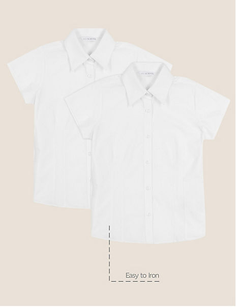 2pk Girls’ Cap Sleeve Easy Iron School Shirts (5-16 Yrs)