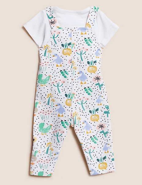 2pc Cotton Rich Bird Print Dungaree Outfit (0-3 Yrs)