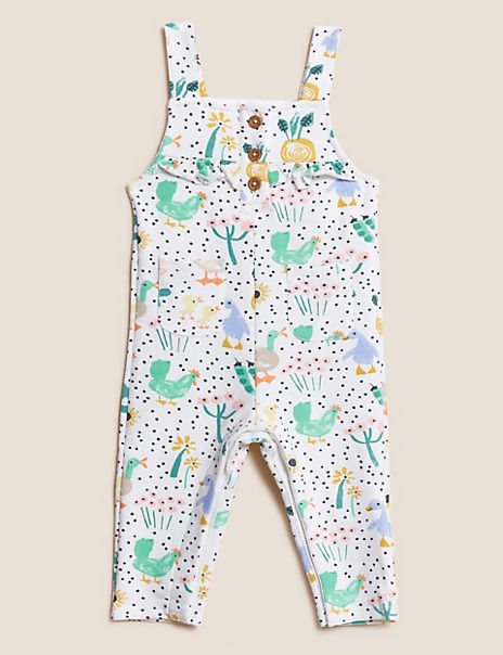 2pc Cotton Rich Bird Print Dungaree Outfit (0-3 Yrs)
