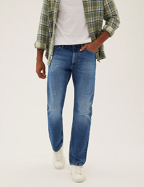 Straight Fit Cotton Rich Hemp Ripped Jeans