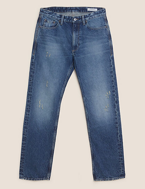 Straight Fit Cotton Rich Hemp Ripped Jeans