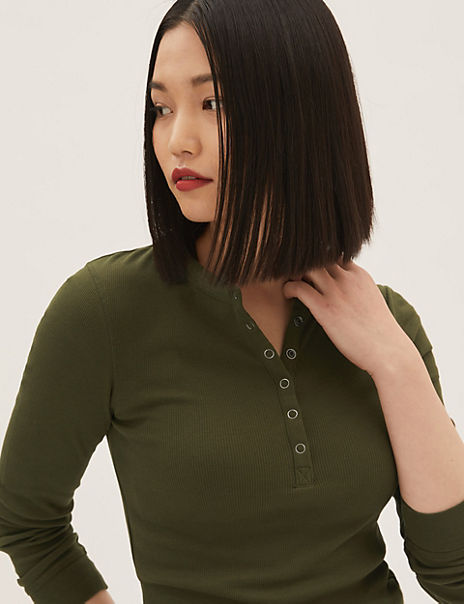 Cotton Rich Ribbed Long Sleeve Top