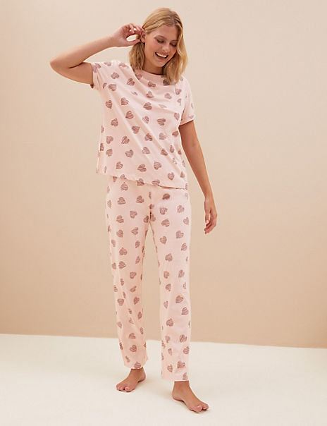 Pure Cotton Heart Print Pyjama Set