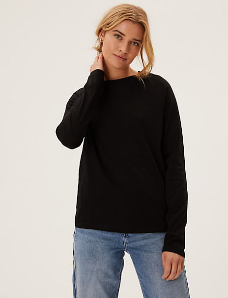 Pure Cotton Crew Neck Long Sleeve Top