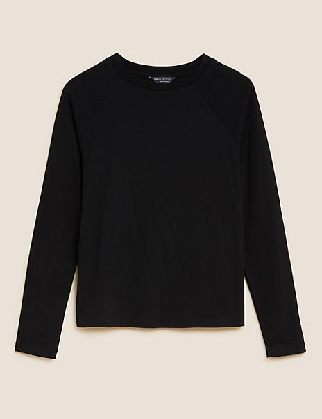 Pure Cotton Crew Neck Long Sleeve Top