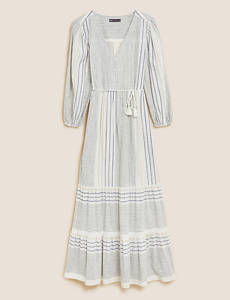 Pure Cotton Printed V-Neck Maxi Dress