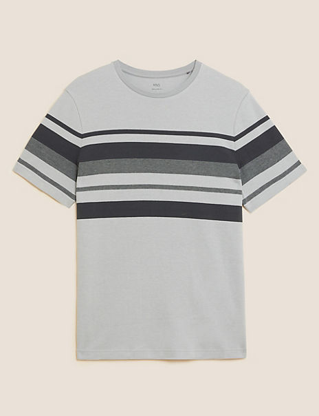 Pure Cotton Striped Double Knit T-Shirt