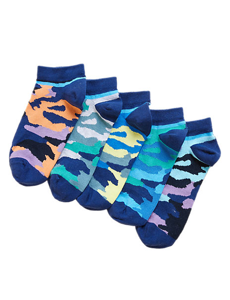 5pk Cotton Rich Camo Trainer Liner Socks
