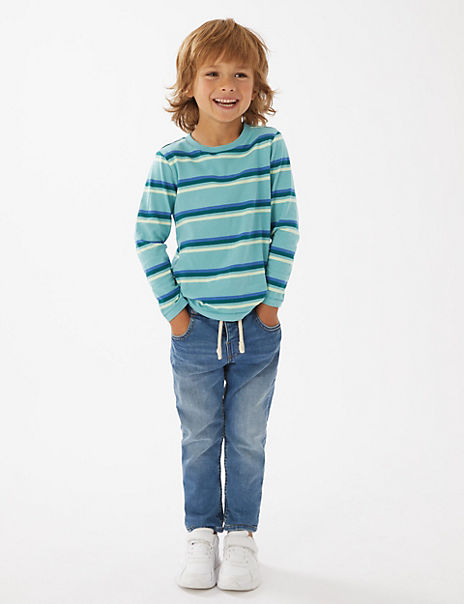 3pk Cotton Rich Striped & Plain Tops (2-7 Yrs)
