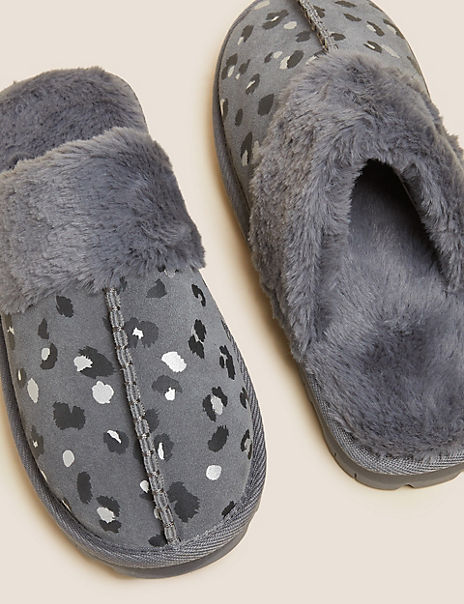 Suede Leopard Print Clog Slippers