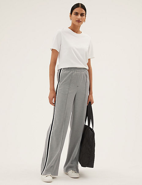 Checked Side Stripe Wide Leg Trousers