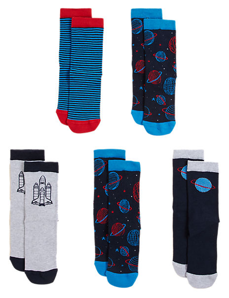 5pk Cotton Rich Space Socks