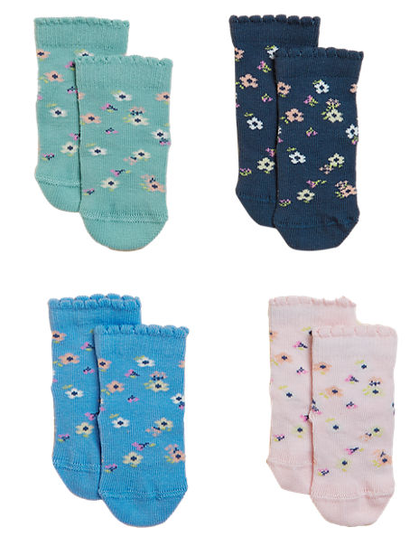 4pk Cotton Rich Floral Baby Socks (0-24 Mths)