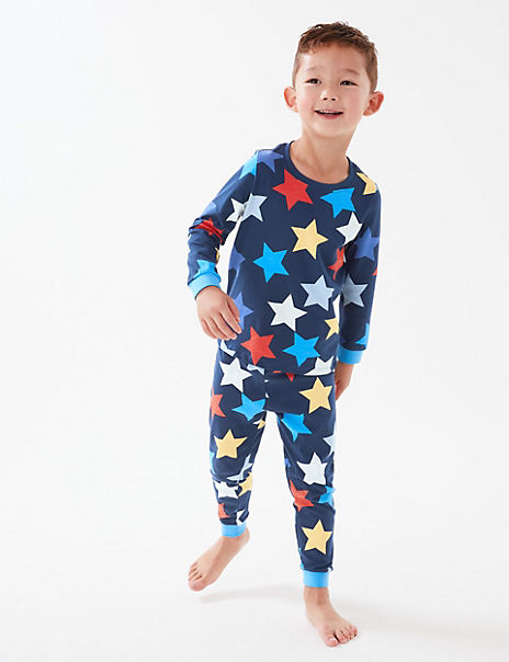 2pk Pure Cotton Star Striped Pyjamas (1-7 Yrs)