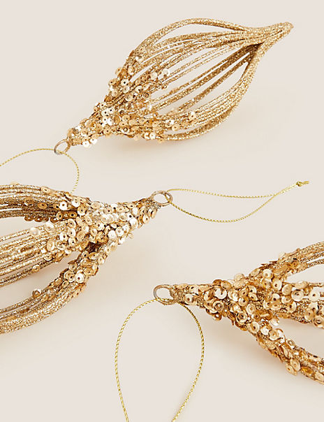 3 Pack Gold Wire Hanging Sequin Baubles