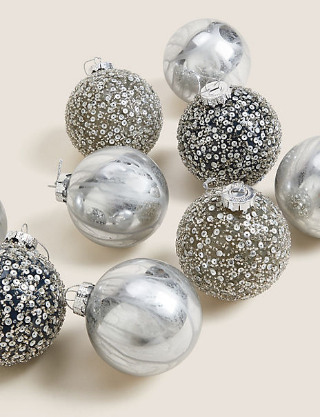 3 Pack Glass Lustre Glitter Baubles - Marks and Spencer Cyprus ...