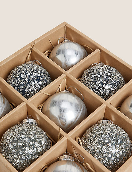 9 Pack Charcoal Glass Baubles