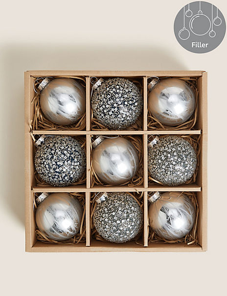 9 Pack Charcoal Glass Baubles