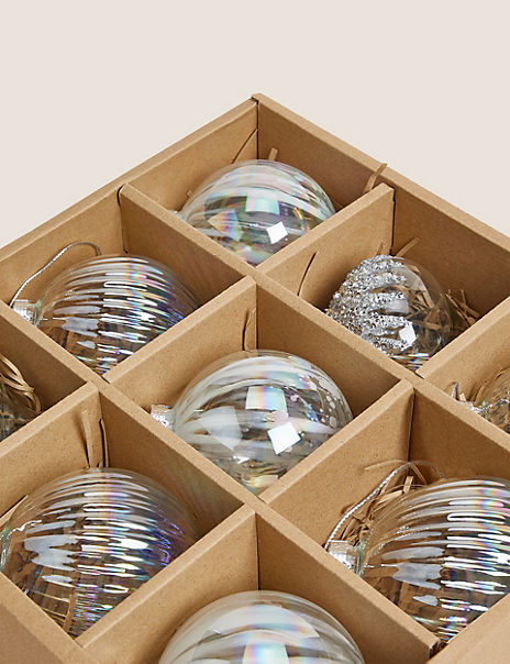 9 Pack Silver Glass Glamour Baubles