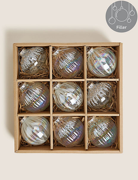 9 Pack Silver Glass Glamour Baubles