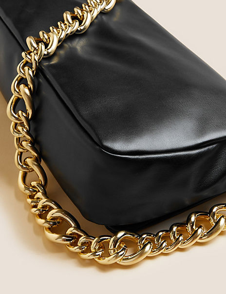 Faux Leather Chain Strap Clutch Bag