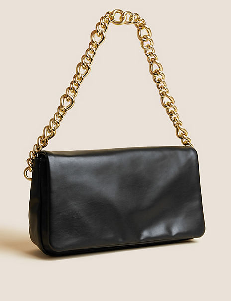 Faux Leather Chain Strap Clutch Bag