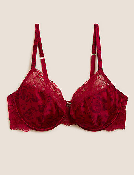 Rose Silk Print Wired Full Cup Bra A-E