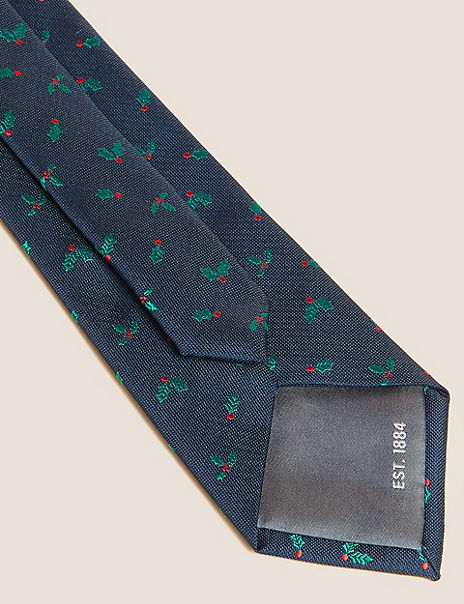 Embroidered Holly Tie