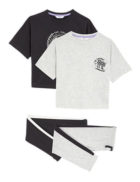 2pk Cotton Rich Wild Cats Pyjama Sets (6-16 Yrs)