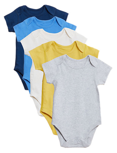 5pk Pure Cotton Ribbed Bodysuits (6½lbs – 3 Yrs)