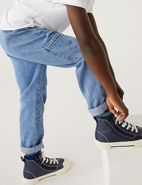Pure Cotton Pull-On Cargo Jeans (2-8 Yrs)