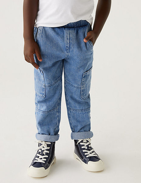 Pure Cotton Pull-On Cargo Jeans (2-8 Yrs)