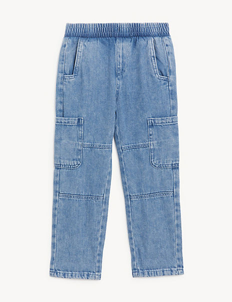 Pure Cotton Pull-On Cargo Jeans (2-8 Yrs)