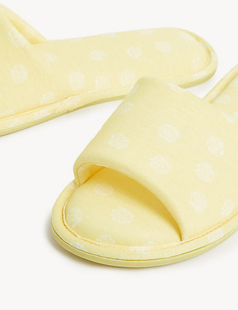 Shell Print Open Toe Mule Slippers